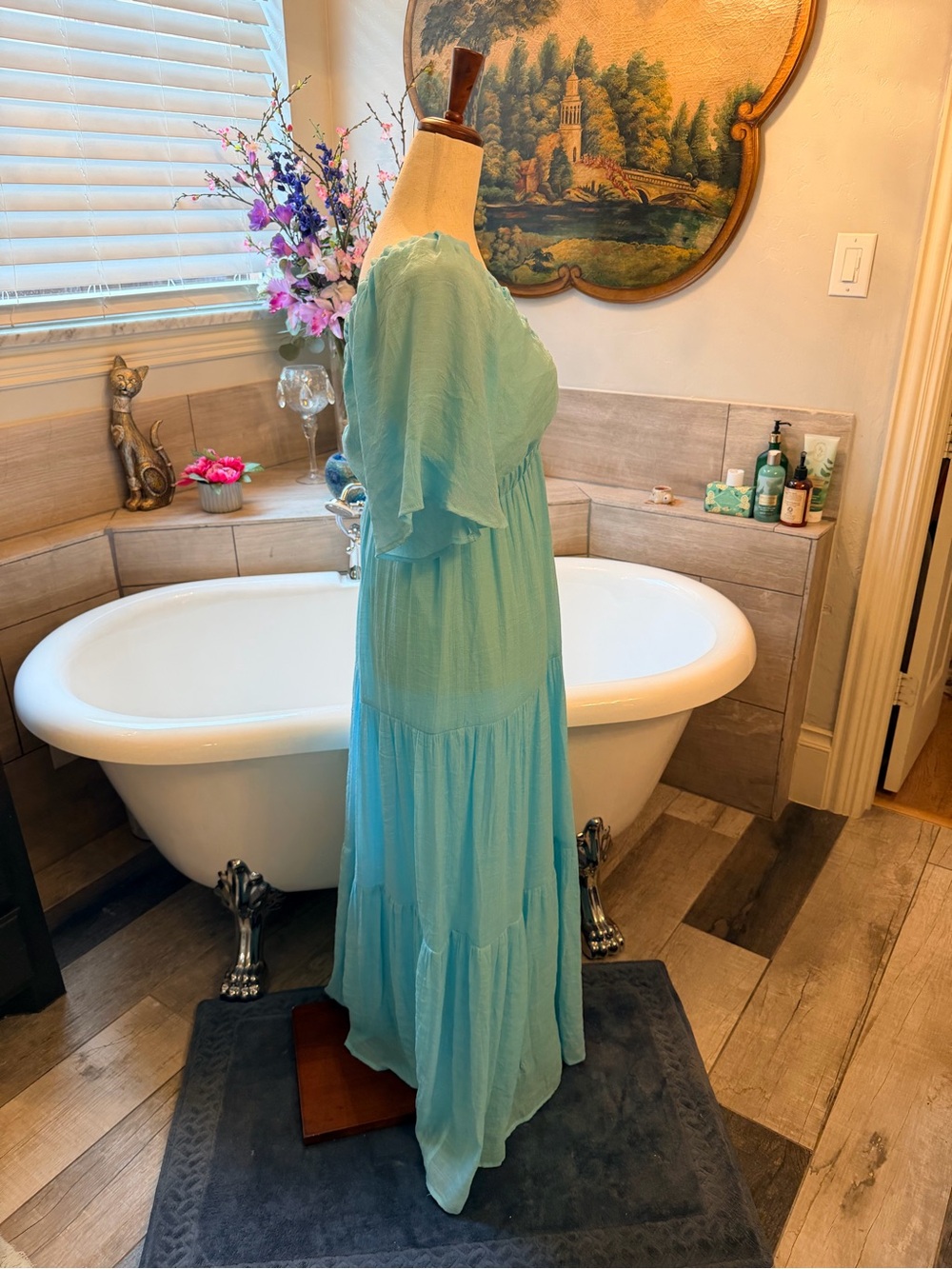 NWT Boston Proper Aqua Tiered Maxi Dress with V-Neck Summer Goddess Lightweight - Picture 3 of 12